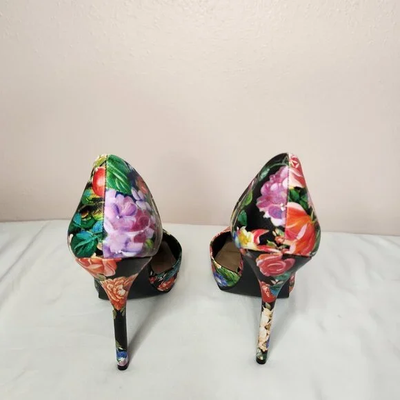 Floral Pattern Vegan Faux Leather D'Orsay Stiletto High Heel Shoes Size 8 - Picture 4 of 9